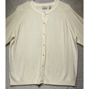 Vintage‎ Classic Elements Cream Ivory Cardigan Sweater Pearl Buttons Womens XL